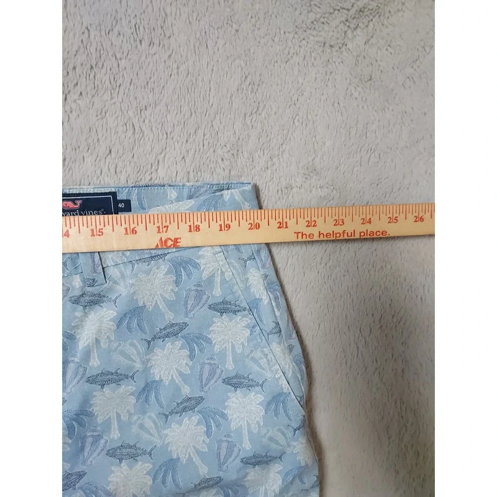 Vineyard Vines Breaker Short Mens 40 Palm Tree Fish Print Blue Preppy STARCHED